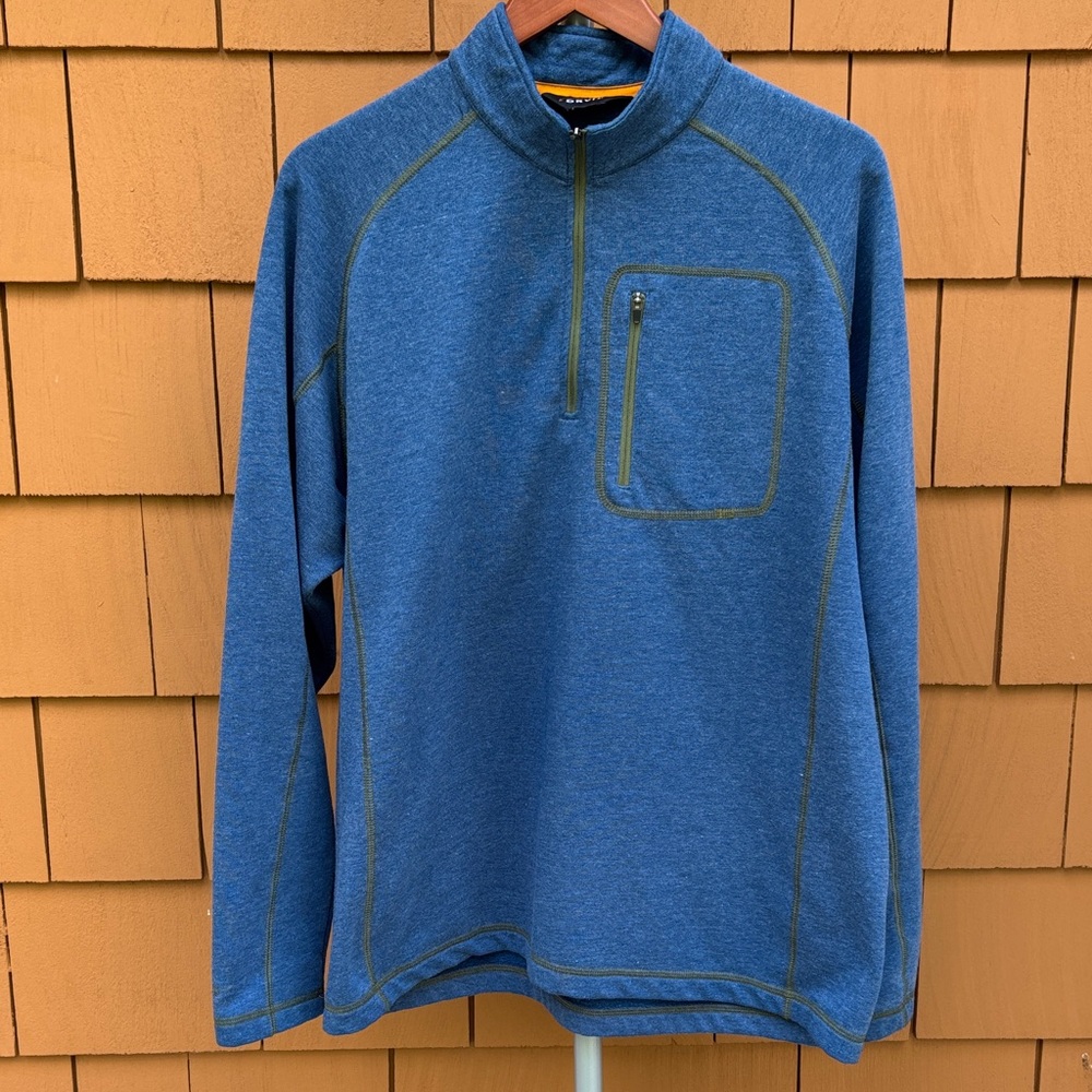 Orvis Mens Blue Quarter Zip Lightweight Fleece Pullover Jacket Size L Gorpcore